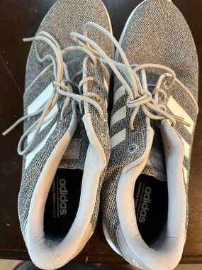 adidas Light Gray Knit Sneakers with White Stripes